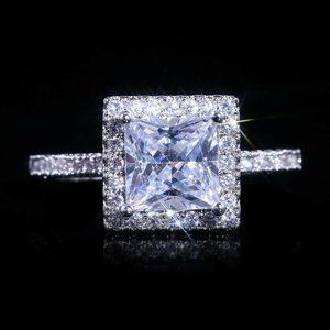 925 Silver Princess Cut White Sapphire Ring New